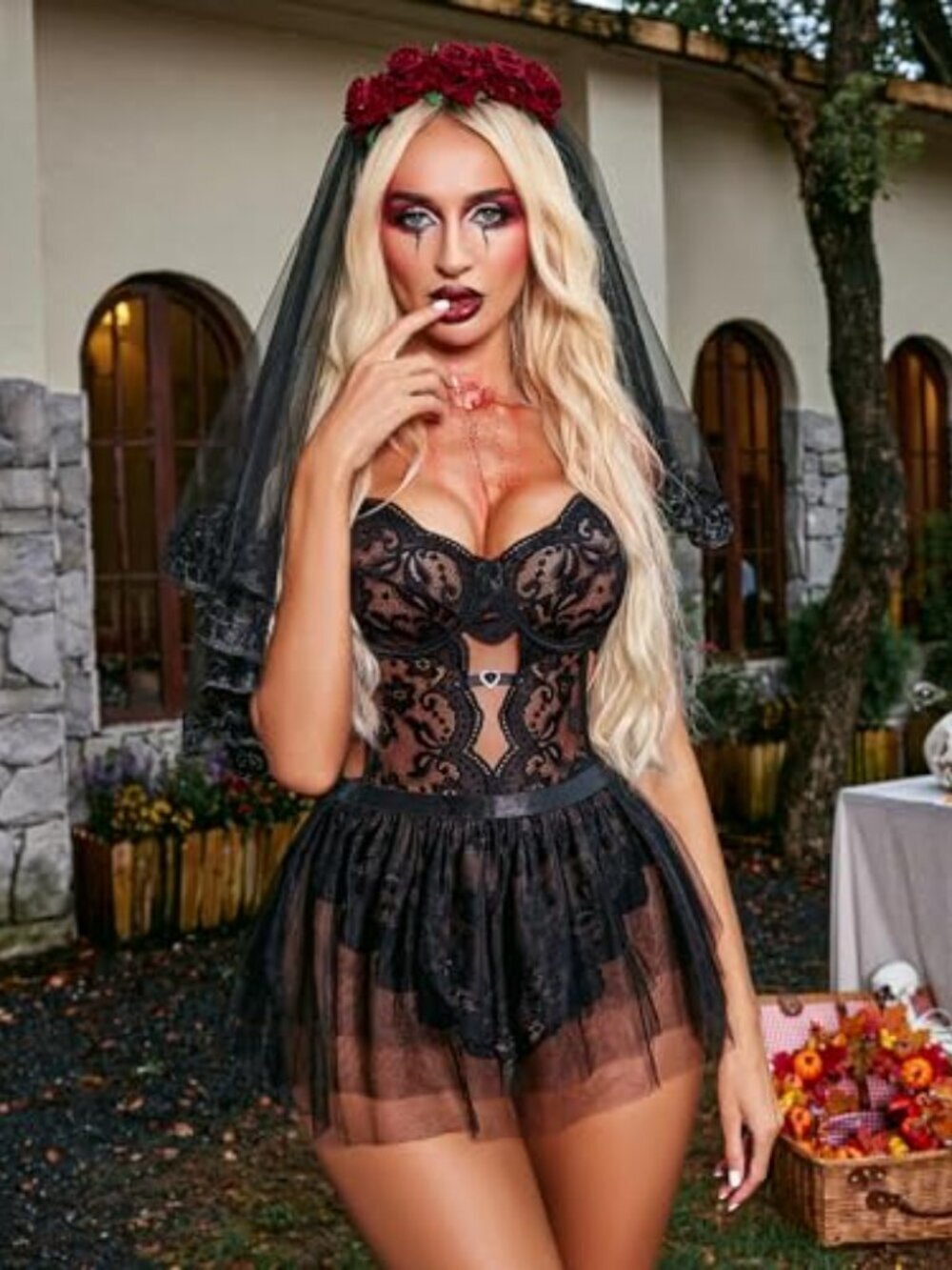 Sexy Lingerie Set Lace Underwired Bodysuit with Detachable Mesh